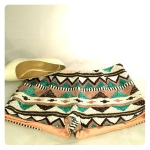 Ark & Co Sequin Geoprint High Rise Shorts